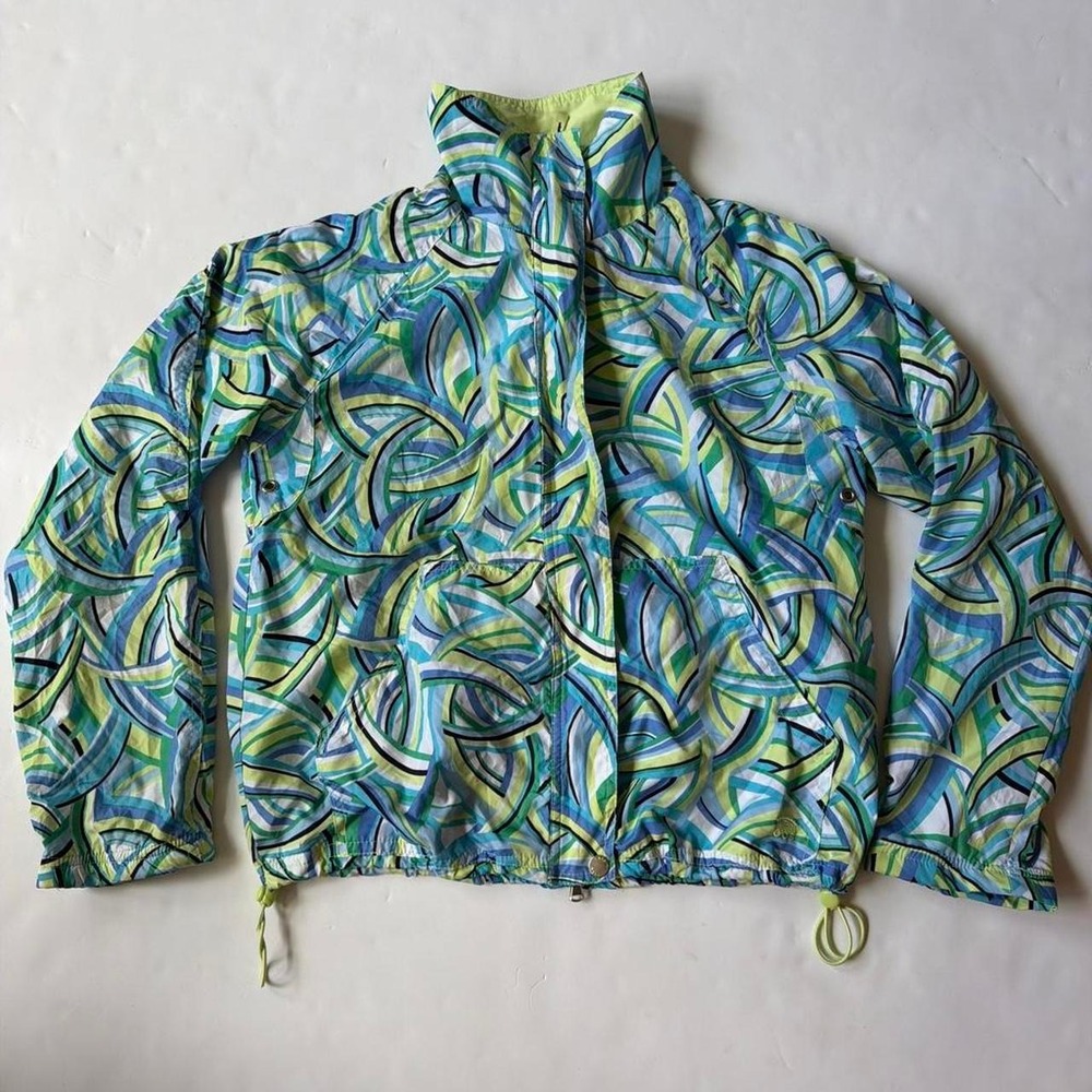 Oleg Cassini Sport Vintage 90s Pucci Style Windbreaker Jacket Green Blue Small